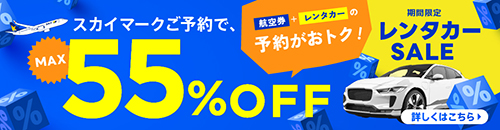 スカイマークご予約でレンタカー MAX55%OFF 期間限定SALE