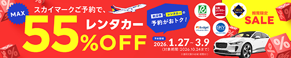 スカイマークご予約でレンタカー MAX55%OFF 期間限定SALE